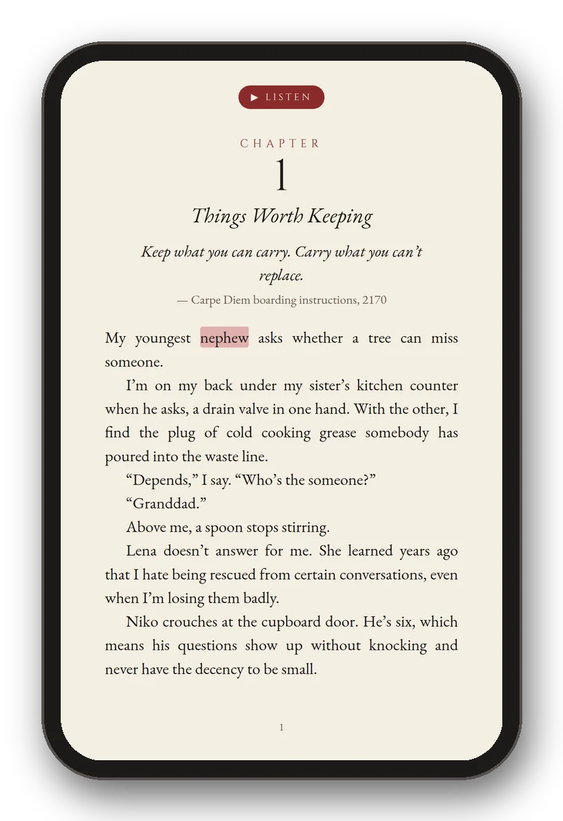 The enhanced Red Moon Chapter 1 open in Apple Books on an iPhone