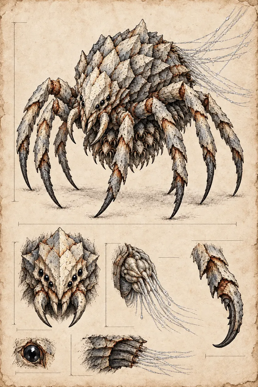 Field study of the Vacweaver, a spider-like creature with bladed legs.